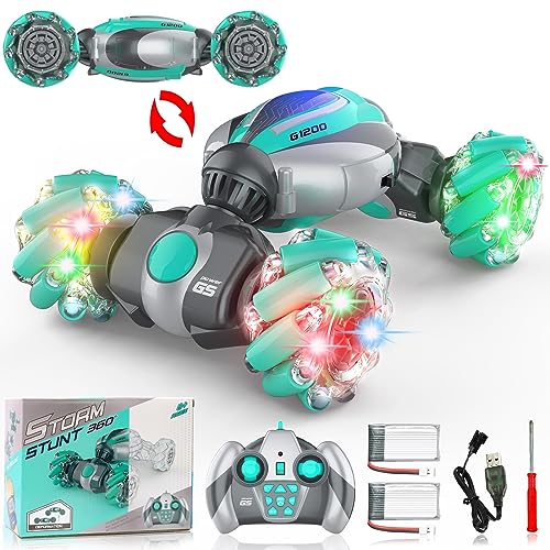 RC Stunt Cars, Mini Remote Control Car for 6 7 8-12 9 10 11 Year Old Boys Gifts 4WD Off Road Double Sided Drift Truck 360° Flips Rotating Toy with Cool Lights Adults Boys Girls Kids Gift