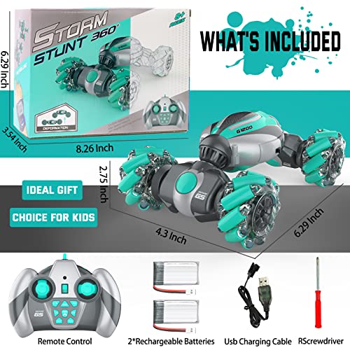 RC Stunt Cars, Mini Remote Control Car for 6 7 8-12 9 10 11 Year Old Boys Gifts 4WD Off Road Double Sided Drift Truck 360° Flips Rotating Toy with Cool Lights Adults Boys Girls Kids Gift