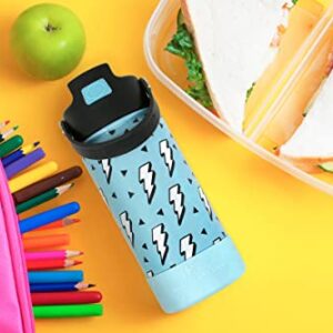 Hydraflow Hybrid Kids Water Bottle with Flip Straw Lid and Boot - Triple Wall Vacuum Insulated Water Bottle (14oz, Game Controller) Stainless Steel Metal Thermos, Reusable Leak Proof BPA-FREE