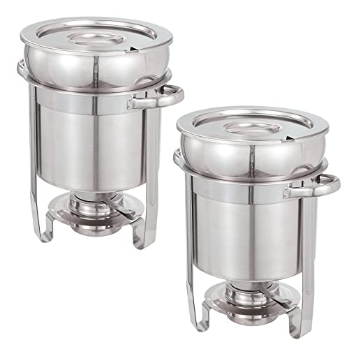 Jollebone Upgraded 2 Pack Soup Chafer, 7 QT Stainless Steel Round Soup Warmer, Soup Chafer with Pot Lid and Fuel Holder for Parties Buffet Wedding Banquets Commercial Grade