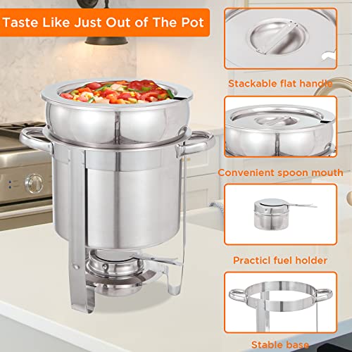 Jollebone Upgraded 2 Pack Soup Chafer, 7 QT Stainless Steel Round Soup Warmer, Soup Chafer with Pot Lid and Fuel Holder for Parties Buffet Wedding Banquets Commercial Grade