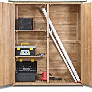 Goplus Outdoor Storage Cabinet, Double Lockable Wooden Garden Shed with 3 Shelves and Waterproof Asphalt Roof, Outside Lean to Shed, Vertical Tall Tool Shed for Patio Yard Lawn