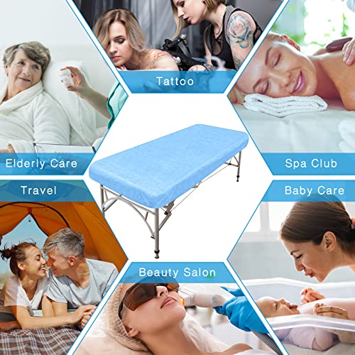 Mixweer 30 Pcs Massage Table Sheets Non Woven Fitted Spa Bed Cover Protective Breathable Disposable Sheets for Beauty Salon Skincare, 39 x 87 Inches (Blue)