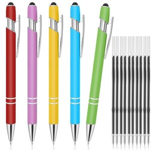 tiesome5 pieces ballpoint pen with stylus tip, retractable 2 in 1 stylus pens stylish pen with 10 refills, metal stylus pen for touch screens, 1.0 mm black ink ball point pens (multicolor)