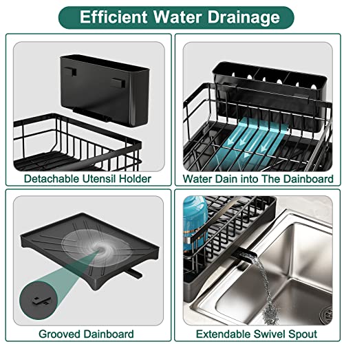 ANTOPY Dish Drying Rack Large Dish Rack, Rustproof Stainless Steel Dish Racks for Kitchen Counter, Extra Roll-Up Drying Rack for Kitchen Sink, Dish Drainer with Drainboard Utensil Holder Dryer Mat