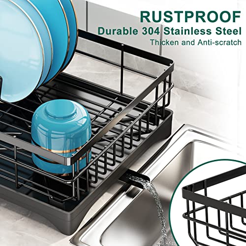 ANTOPY Dish Drying Rack Large Dish Rack, Rustproof Stainless Steel Dish Racks for Kitchen Counter, Extra Roll-Up Drying Rack for Kitchen Sink, Dish Drainer with Drainboard Utensil Holder Dryer Mat