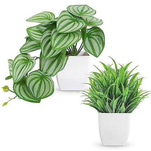 Der Rose Set of 2 Artificial Small Fake Plants for Home Living Room Bathroom Office Decor Aesthetic Indoor