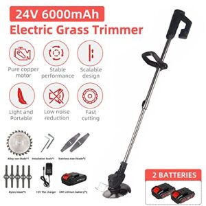 Electric Weed Wacker Cordless Grass Trimmer, Weed Wacker Battery Powered, Lawn Grass Edger Tool Electric Brush Cutter with Adjustable Handle 3 Function Blades for Yard and Garden