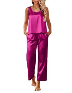 ekouaer women's silk pajamas tank top and shorts pjs nightwear 2 piece satin sleep set plus size hot pink