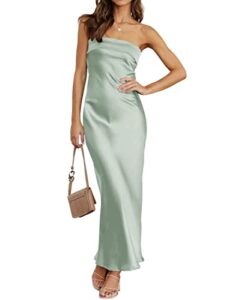 zesica women's 2023 summer satin strapless dress sexy backless bodycon wedding cocktail party maxi dresses,sage,large