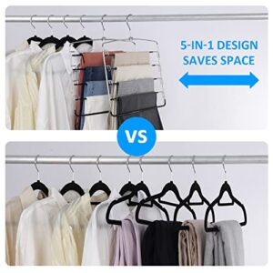 Pants Hangers 3 Pieces,5 Tier Closet Organizers and Storage Clothes Hangers,Hangers Space Saving with Swing Arm,Multiple Metal Hangers Clothes Organization for Pants Trousers Jeans Leggings Slacks