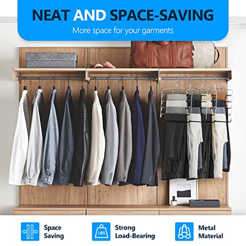 Pants Hangers 3 Pieces,5 Tier Closet Organizers and Storage Clothes Hangers,Hangers Space Saving with Swing Arm,Multiple Metal Hangers Clothes Organization for Pants Trousers Jeans Leggings Slacks