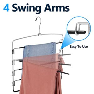 Pants Hangers 3 Pieces,5 Tier Closet Organizers and Storage Clothes Hangers,Hangers Space Saving with Swing Arm,Multiple Metal Hangers Clothes Organization for Pants Trousers Jeans Leggings Slacks