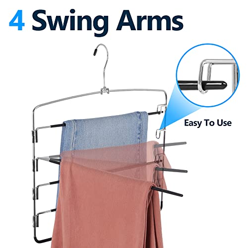 Pants Hangers 3 Pieces,5 Tier Closet Organizers and Storage Clothes Hangers,Hangers Space Saving with Swing Arm,Multiple Metal Hangers Clothes Organization for Pants Trousers Jeans Leggings Slacks