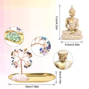 JINYUE 7 Chakra Crystal Tree Healing Stones Buddha Statue, Yoga Meditation Decor, Zen Spiritual Decor, for Home Bedroom, Living Room, Office, Study, Bookshelf, Women's Gifts