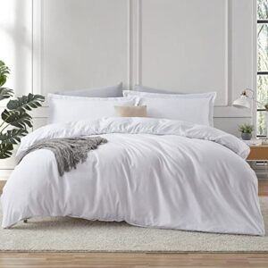 hearth & harbor twin duvet cover set - soft white duvet cover twin, double brushed twin/twin xl duvet cover 2 piece with button closure, 1 twin size duvet cover 68x90 inches and 1 pillow sham