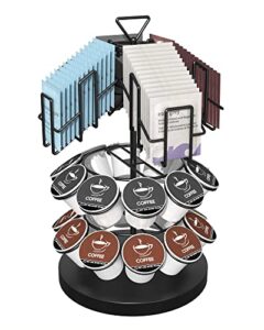ulg coffee pod & tea bag organizer carousel stand, k cup holder, organizes 20 k-cups for keurig and 60 tea bags - coffee bar accessory for kitchen office, countertop or coffee station storage, black