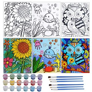 lstrulst paint by numbers for kids ages 8-12, pre-printed acrylic oil painting kits with framed canvas sizes 8x10inch, includes 18 acrylic paint pots and 6 paintbrushes-3 pack