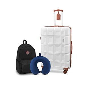 joyway luggage suitcase with spinner wheels, hardside checked luggage with tsa lock, 24 inch medium travel suitcase (wihite,4pcs)