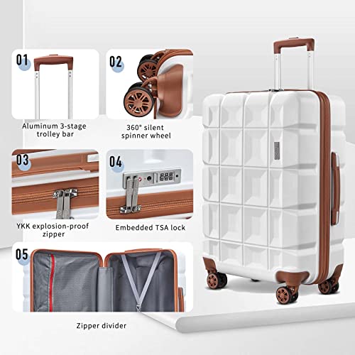 Joyway Luggage Suitcase with Spinner Wheels, Hardside Checked Luggage with TSA Lock, 24 Inch Medium Travel Suitcase (WIHITE,4PCS)