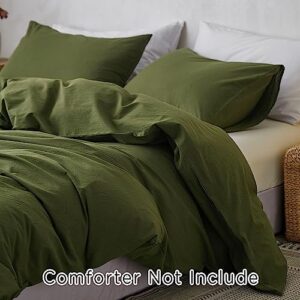 TOCOMOA Duvet Cover Set Queen Size, 100% Washed Cotton Like Linen Textured, 3 Piece Olive Green Bedding Set Soft Breathable, Ideal for Sweating Groups, Simple Style Farmhouse Comforter Cover