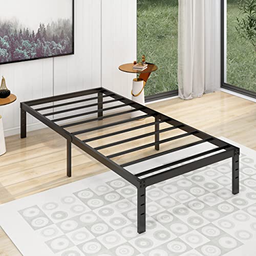 alazyhome Twin XL Size Bed Frame 14 Inch Metal Platform Bed Frame Heavy Duty Steel Slats Support No Box Spring Needed Noise-Free Easy Assembly Black