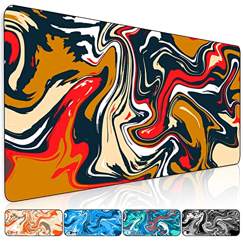 【5 Colors 3 Sizes】 Marbled Design Fluid Pattern Large Mouse Pad Gaming Giant Big Desk Mat Desk Pad Computer Keyboard Mousepad with Stitched Edge for Home Office Work - 31.5" L*11.8" W