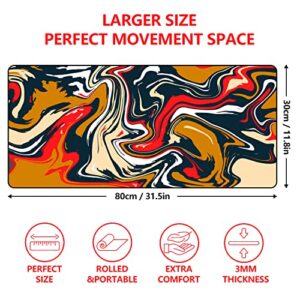 【5 Colors 3 Sizes】 Marbled Design Fluid Pattern Large Mouse Pad Gaming Giant Big Desk Mat Desk Pad Computer Keyboard Mousepad with Stitched Edge for Home Office Work - 31.5" L*11.8" W