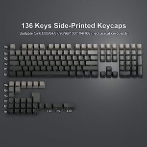 PBT Keycaps - Side Printed Keycap Set, Double Shot Shine Through Custom Keycaps, Gradient Gray Keycaps OEM Profile 136 Keys, Minimalist Style Phantom Keyboard Keycap for Mechanical Keyboards
