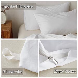 TOCOMOA Duvet Cover Set Queen Size, 100% Washed Cotton Like Linen Textured, 3 Piece White Bedding Set Soft Breathable, Ideal for Sweating Groups, Simple Style Farmhouse Comforter Cover