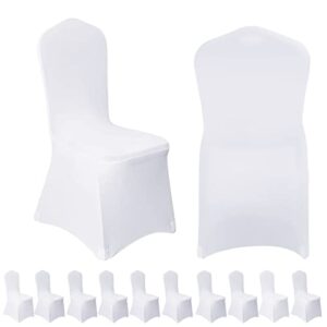 vencede 10pcs white stretch spandex chair cover, chair covers for wedding, universal fitted chair cover protector for party, banquet, event, hotel（white 10pcs）