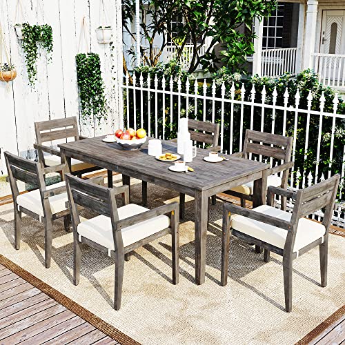 Merax Outdoor Dining Set for 6 Person, 7 Pieces Patio Furniture Table & Chairs for Kitchen Backyard Conversation Lawn & Garden, Gray