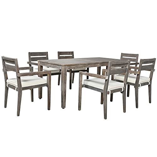 Merax Outdoor Dining Set for 6 Person, 7 Pieces Patio Furniture Table & Chairs for Kitchen Backyard Conversation Lawn & Garden, Gray