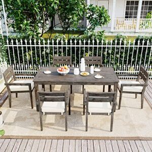 Merax Outdoor Dining Set for 6 Person, 7 Pieces Patio Furniture Table & Chairs for Kitchen Backyard Conversation Lawn & Garden, Gray