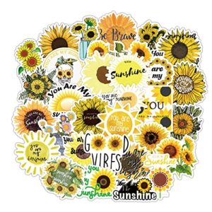 biostickart sunflower stickers, 50pcs pack, bright inspirational flowers sticker decals, aesthetic vinyl stickers, kids stickers for hydroflasks, waterbottles, phone cases, skateboards, notebooks, laptop decor stickers for kids, toddlers, teens, girls (su