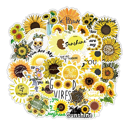 Biostickart Sunflower Stickers, 50PCs Pack, Bright Inspirational Flowers Sticker Decals, Aesthetic Vinyl Stickers, Kids Stickers for Hydroflasks, Waterbottles, Phone Cases, Skateboards, Notebooks, Laptop Decor Stickers for Kids, Toddlers, Teens, Girls (Su