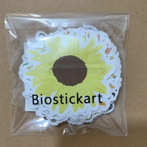 Biostickart Sunflower Stickers, 50PCs Pack, Bright Inspirational Flowers Sticker Decals, Aesthetic Vinyl Stickers, Kids Stickers for Hydroflasks, Waterbottles, Phone Cases, Skateboards, Notebooks, Laptop Decor Stickers for Kids, Toddlers, Teens, Girls (Su