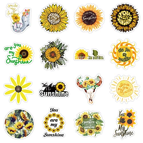 Biostickart Sunflower Stickers, 50PCs Pack, Bright Inspirational Flowers Sticker Decals, Aesthetic Vinyl Stickers, Kids Stickers for Hydroflasks, Waterbottles, Phone Cases, Skateboards, Notebooks, Laptop Decor Stickers for Kids, Toddlers, Teens, Girls (Su