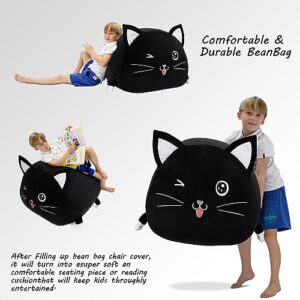 Black Cute Cat Toy Organizers Stuffed Animal Storage Bean Bag Chair for Boys and Girls, Home Game & Recreation Room Kids Furniture Beanbags