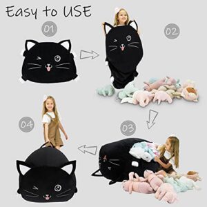 Black Cute Cat Toy Organizers Stuffed Animal Storage Bean Bag Chair for Boys and Girls, Home Game & Recreation Room Kids Furniture Beanbags