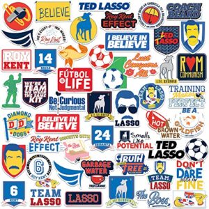 ted lasso 50ct sticker pack large deluxe stickers variety pack - laptop, water bottle, scrapbooking, tablet, skateboard, indoor/outdoor - set of 50