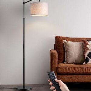 EDISHINE Modern Dimmable Floor Lamp, 63.8" Standing Lamp with Remote Control, E26 Socket, ACR Floor Lamp with Beige Shade for Bedroom, Living Room, Office, LED Bulb Included (Black)