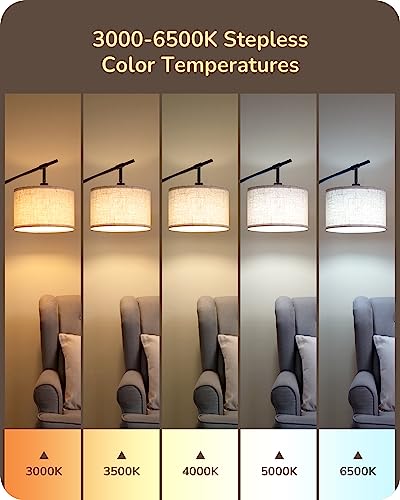 EDISHINE Modern Dimmable Floor Lamp, 63.8" Standing Lamp with Remote Control, E26 Socket, ACR Floor Lamp with Beige Shade for Bedroom, Living Room, Office, LED Bulb Included (Black)