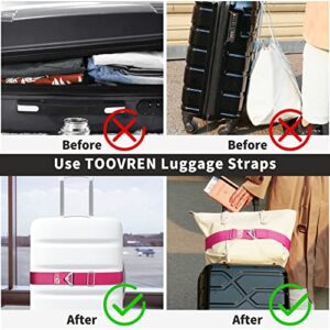 TOOVREN 2-in-1 Travel Belt for Luggage Straps Add a Bag Bungees Luggage Strap Over Handle Suitcases Belt for Carry On Bag Elastic Belt Adjustable Suitcase Strap Airport Travel Accessories Rose