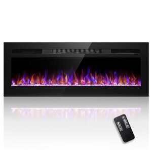 tuan 50 inch recessed and wall mounted electric fireplace, fireplace heater and linear fireplace with timer, touch panel and remote control, adjustable 12 flame color, low noise, 750w/1500w