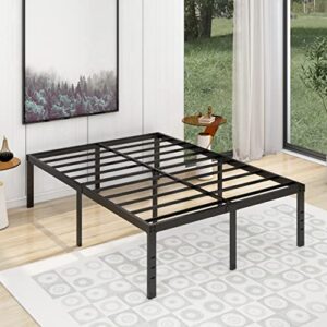 alazyhome 18 inch metal full size bed frame heavy duty platform noise free steel slat support easy assembly noise free no box spring required black