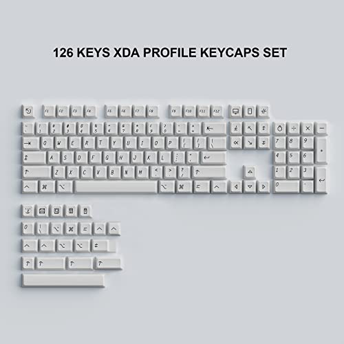 MAIRYYA 126 Keys Minimalist White Keycaps, XDA Profile PBT Keyboard Keycaps Full Set, Custom Dye Sublimation Keycaps for 60% 65% 75% 100% Cherry MX Switches Mechanical Keyboard