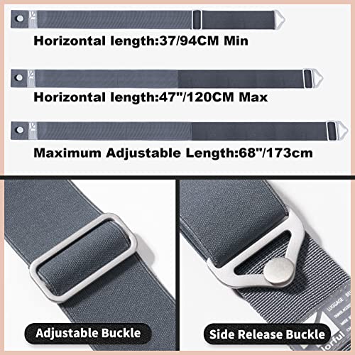 TOOVREN 2-in-1 Luggage Straps Add a Bag Bungees Travel Belt for Luggage Strap Over Handle Travel Belt for Luggage Adjustable with Alloy Buckle Elastic Belt Suitcases Strap Travel Accessories Gray