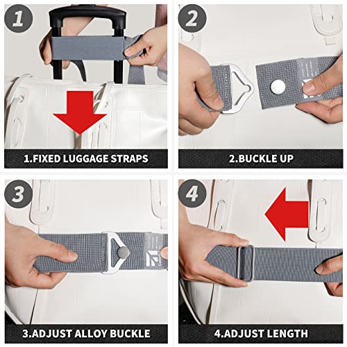 TOOVREN 2-in-1 Luggage Straps Add a Bag Bungees Travel Belt for Luggage Strap Over Handle Travel Belt for Luggage Adjustable with Alloy Buckle Elastic Belt Suitcases Strap Travel Accessories Gray