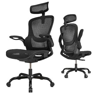 gabrylly ergonomic office desk chair, high back mesh chair with adjustable flip-up arms & headrest, swivel computer task chair with lumbar support, tilt function for home,office & student(black)